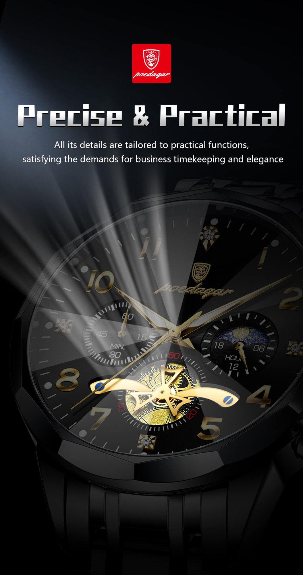 POEDAGAR Luxo Alta Qualidade Relógio de Pulso Masculino Cronógrafo Aço Inoxidável Quartzo Relógios Masculinos Impermeável Luminoso Relógio Masculino Reloj
