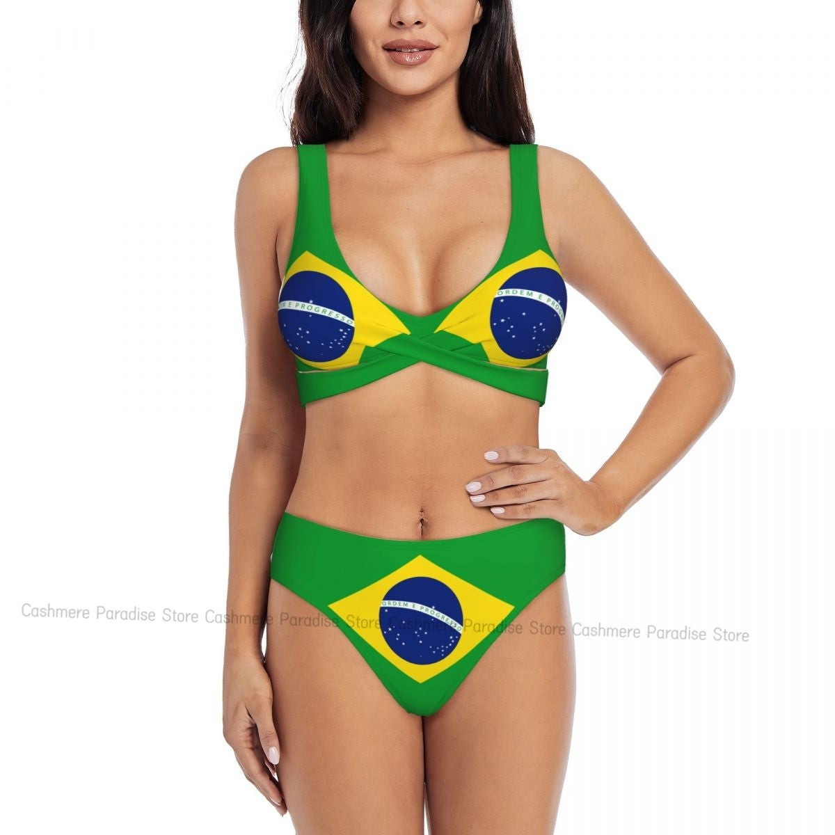 The Push-Up Brazil Flag Sexy Bikini Women Swimwear Female Swimsuit Swimming Bathing