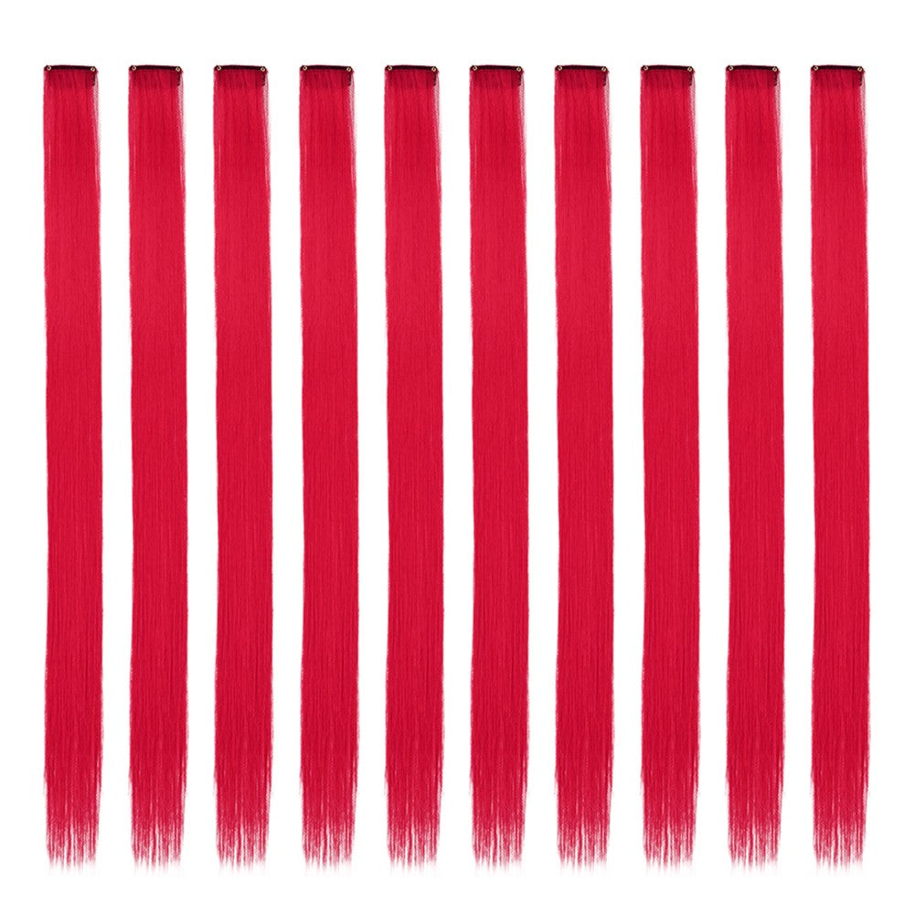 Mechas Coloridas Cabelo Sintético 10 Peças Extensões de Cabelo Liso 55 cm Com Presilha Aplique para Mulheres Festa Cosplay Presentes