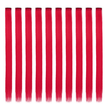 Mechas Coloridas Cabelo Sintético 10 Peças Extensões de Cabelo Liso 55 cm Com Presilha Aplique para Mulheres Festa Cosplay Presentes