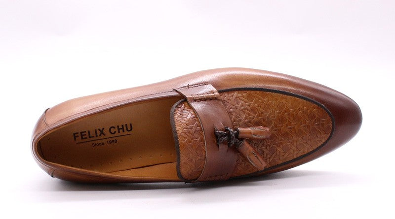 FELIX CHU Men's Genuine Leather Tassel Loafers Italian Luxury Fashion Slip-On Dress Shoes for Parties Weddings Casual Wear