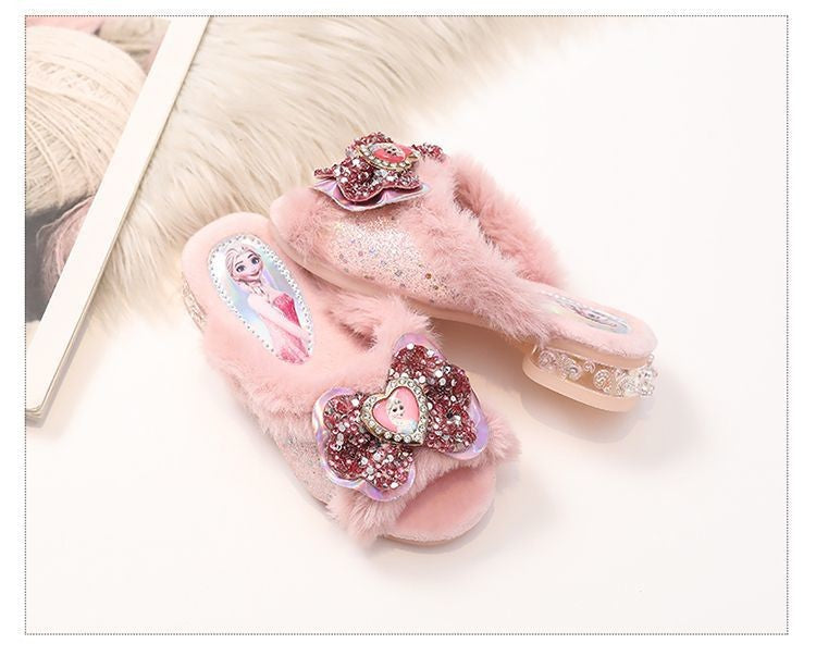 Chinelos de Algodão Fofos da Elsa da Disney para Estudantes Criativos Kawaii Meninas Outono/Inverno Princesa Sem Dedos Chinelos de Casa Presente