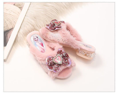 Chinelos de Algodão Fofos da Elsa da Disney para Estudantes Criativos Kawaii Meninas Outono/Inverno Princesa Sem Dedos Chinelos de Casa Presente