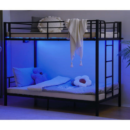 Beliche de Metal com Luzes LED, Escada Antiderrapante, Grade de Proteção de Comprimento Total, Estação de Carregamento, para Crianças