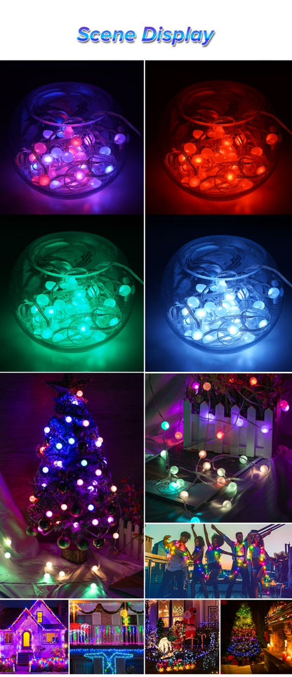 USB Christmas Lights String 5m 10m Bluetooth Music APP Remote DC5V WS2812B Party Wedding Garden Backyard Star Rugby Strawberries