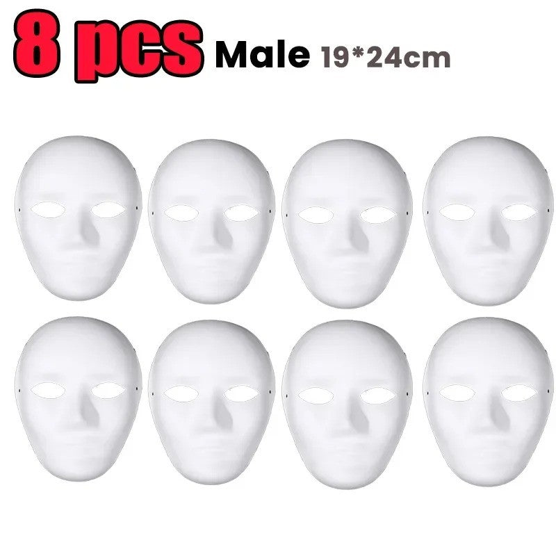 1/8pcs DIY White Masks Halloween Paper Mache Full Face Paintable Cosplay Craft Party Supplies Unisex Face Cover Costume Prop