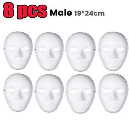 1/8pcs DIY White Masks Halloween Paper Mache Full Face Paintable Cosplay Craft Party Supplies Unisex Face Cover Costume Prop