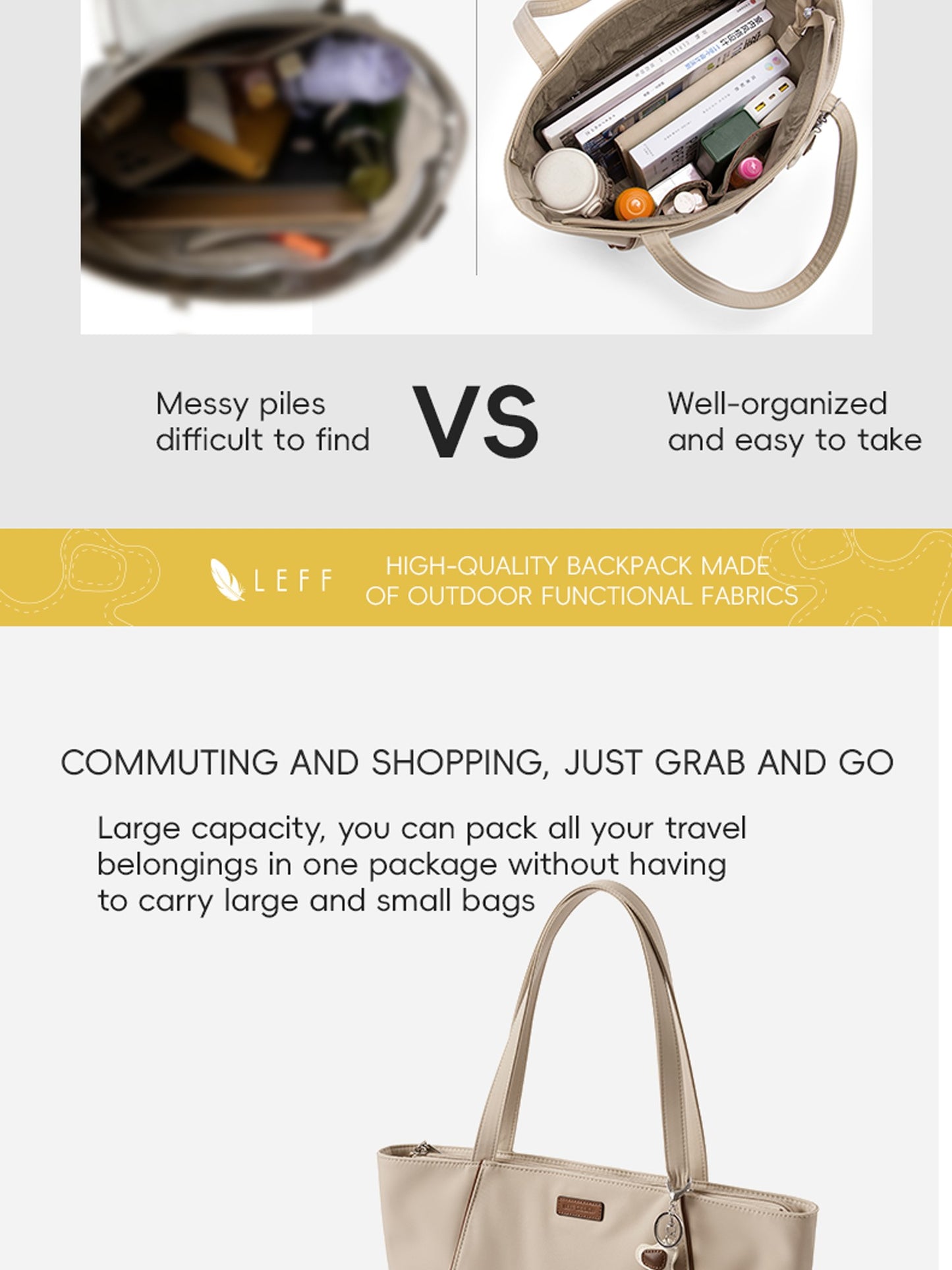 LEFF Luxury Women's Tote Bag Crossbody Bag High End Large Capacity Shoulder Bags Nylon Waterproof Commuting Bag Outdoor Bags