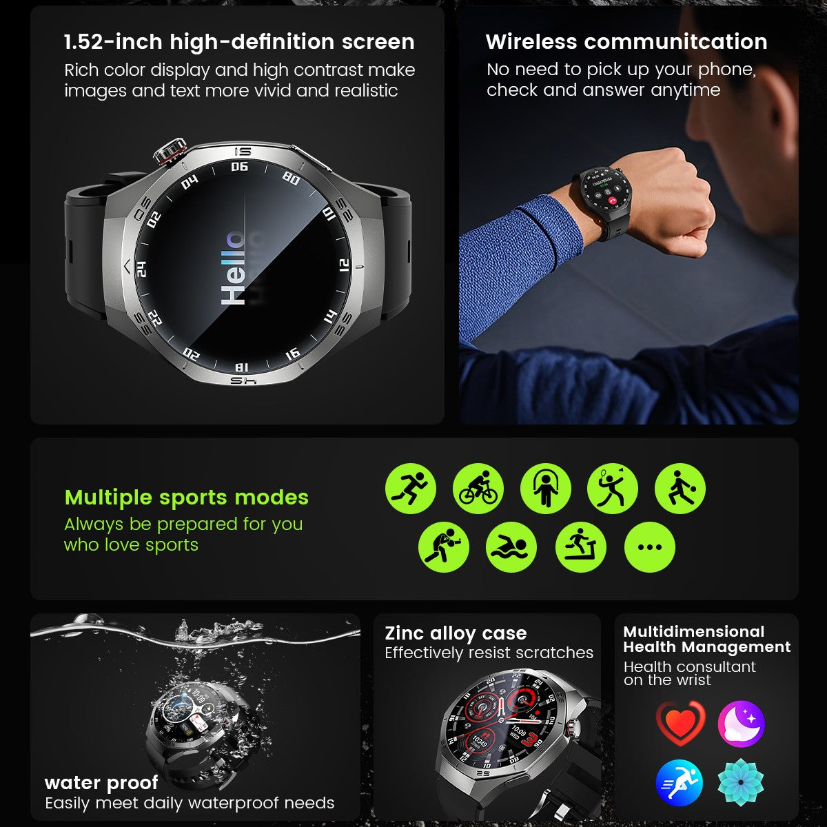 Smartwatch GUHUAVMI GT5 Pro 2025 Masculino com Tela HD AMOLED, GPS, Monitor de Trajetória de Movimento, Frequência Cardíaca, Chamada Bluetooth e 1.52", IP68