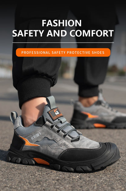 Men Safety Work Shoes Plastic Toe Safety Boots Fashion Lightweight Comfort Working Sneakers Anti-puncture Indestructible Shoes