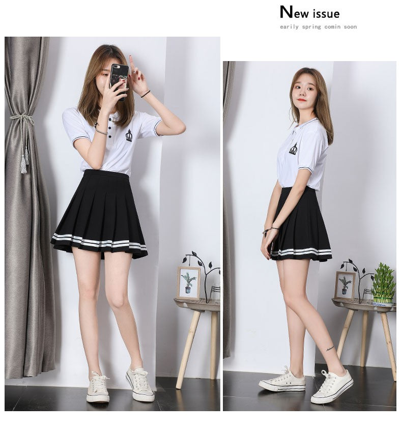 High Waist Women's Skirts Striped Pleated Elastic Waist Female Sweet Mini Dance Plaid Skirt Y2k Korean England Style