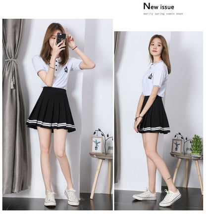 High Waist Women's Skirts Striped Pleated Elastic Waist Female Sweet Mini Dance Plaid Skirt Y2k Korean England Style