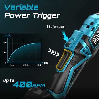 Chave Elétrica Sem Fio Seesii 3/8" 21V 80Nm 6,3'' Chave Catraca Elétrica Estendida Recarregável Ferramentas para Reparo Automotivo