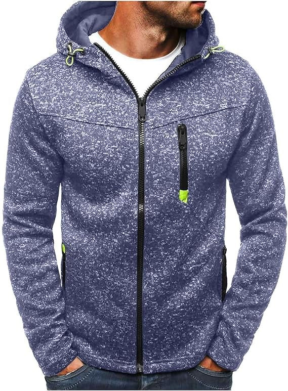Men's Hoodie with Side Zipper Pockets Thin Wool Solid Color Casual Outdoor Hooded Tracksuit Long Sleeves Slim Hooded Jacket