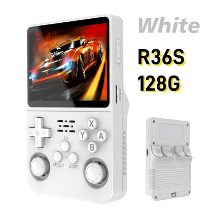 Console de Videogame Portátil Retrô R36S Sistema ARKOS Tela IPS de 3,5 Polegadas Clássico Player de Vídeo Portátil de Bolso Presente de 128G com Jogos