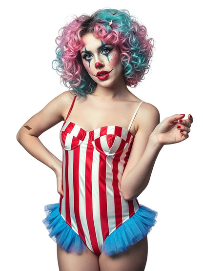 Women's Carnival Bodysuit Sleeveless Stripes Print Leotard Tops Playsuits Halloween Cosplay Costume