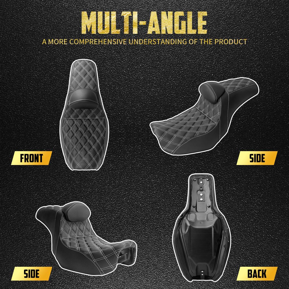 Assento de motocicleta para motorista e passageiro com encosto, almofadas de couro, assento de piloto para Harley Dyna Low Rider Fat Bob FLD 06-2017