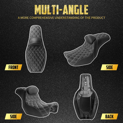 Assento de motocicleta para motorista e passageiro com encosto, almofadas de couro, assento de piloto para Harley Dyna Low Rider Fat Bob FLD 06-2017