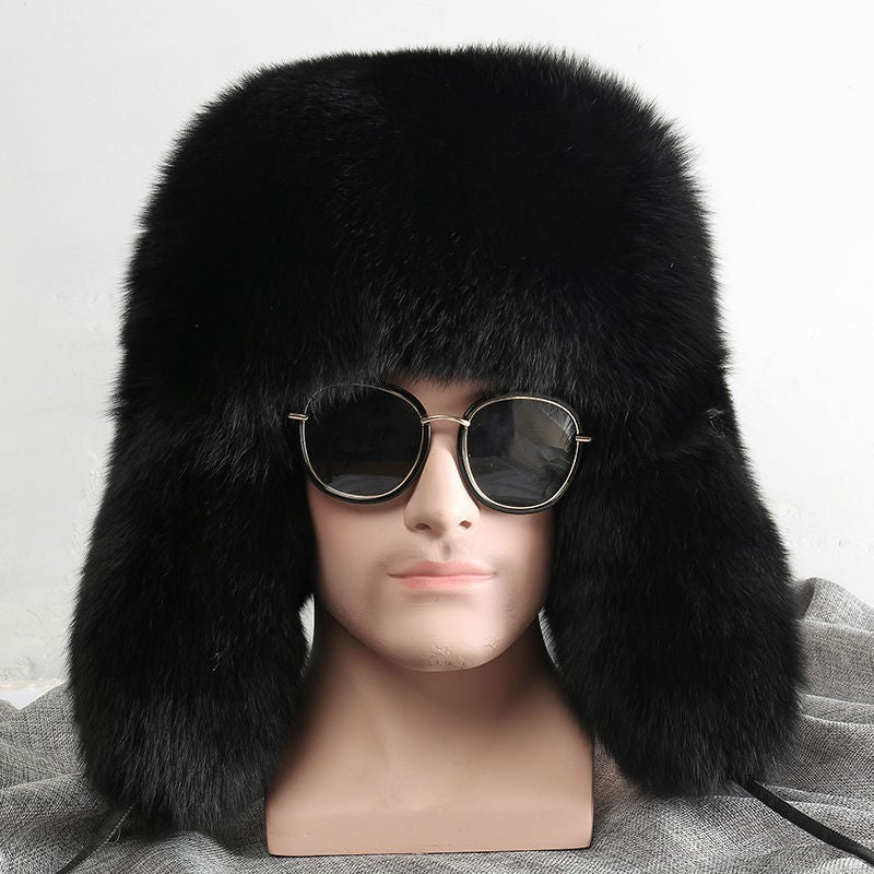 Real Fur 100% Fox Skin Russian Businessmen Pilot Bombers Full Mao Men's hat Ushanka Winter Ear Guard Hat Raccoon Fur Beanie hat