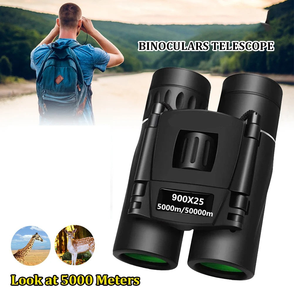 900x25 HD Zoom Binóculo Portátil Potente de Longo Alcance BAK4 Telescópio Binóculos Dobráveis para Baixa Luminosidade para Caça e Acampamento