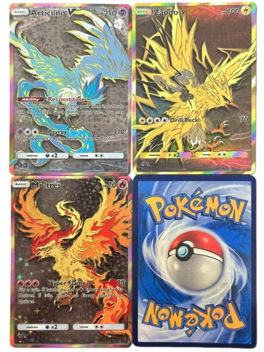Potdemiel Pokemon Cards 3Pcs Holo Rare PTCG Cards Legendary Articuno Zapdos Moltres Full Art Pokemon Trading Cards Gift
