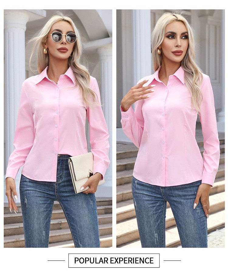 1pcs Woman Spring Autumn Solid color Shirts Lady Casual Long Sleeve Turn-down Collar Loose Shirt Female Fashion Temperament Tops