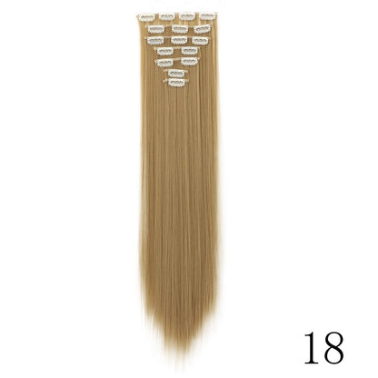 LANSA 7Clips Aplique de Cabelo Sintético Liso Comprido de Encaixe Extensões de Cabelo de Encaixe Cheveux Clipe Fibra Natural de Alta Temperatura Preto Marrom Peça de Cabelo