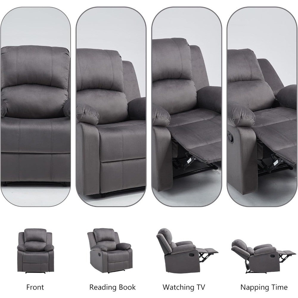Manual Recliner Chair, Soft Fabric Overstuffed Recliner Single Sofa Chair for Living Room Bedroom, Heavy Duty and Safety