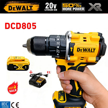 Kit de Furadeira/Parafusadeira a Bateria DEWALT DCD805 Brushless com Bateria 20V 6Ah e Carregador, Conjunto de Ferramentas Elétricas de Alta Performance