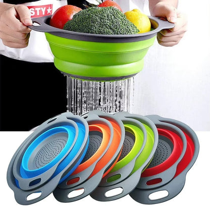 Cesto de Drenagem Dobrável de Silicone Cesto de Lavar Frutas e Vegetais Coador Dobrável Escorredor Dobrável Ferramenta de Armazenamento de Cozinha