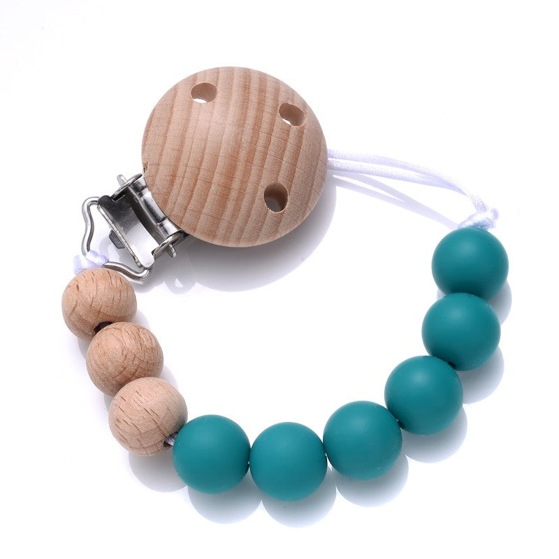 Handmade Beech Wood Baby Pacifier Chain Round Silicone Beads Infant Appease Soother Clips Anti-Drop Dummy Holder Nipple Clip