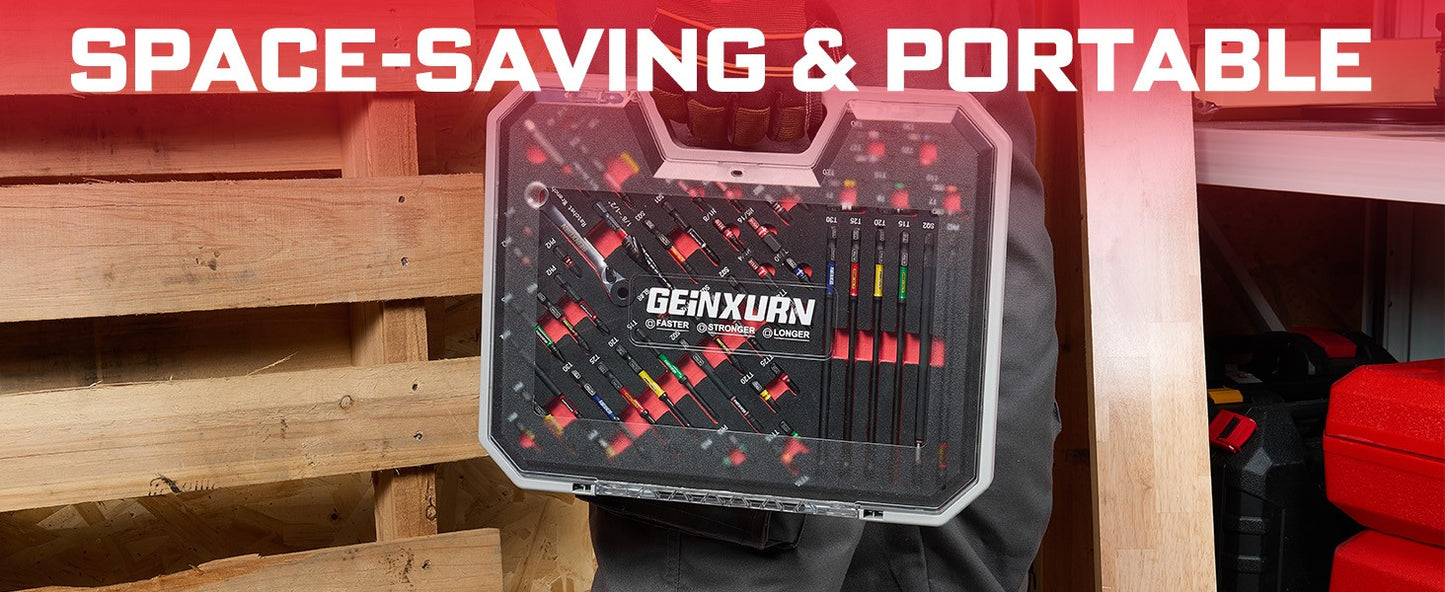 Geinxurn 58 Peças Jogo de Ferramentas Embalado com Pontas de Chave de Impacto, Mini Chave, Broca Escalonada, Adaptador de Soquete e Porta-Bits para Faça Você Mesmo