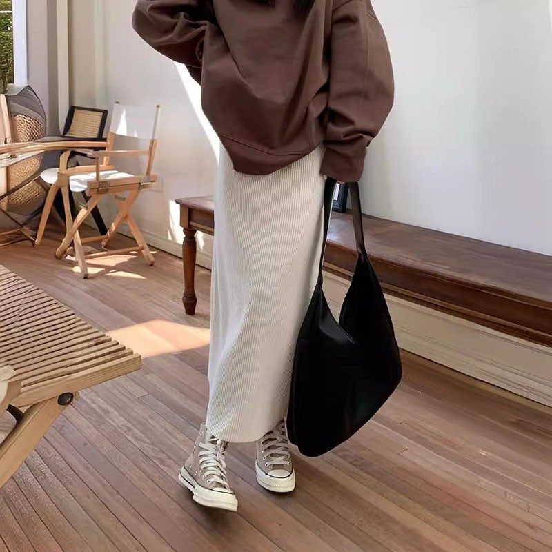 New pink autumn/winter corduroy skirt loose large size high waist slim A-line long women's skirt