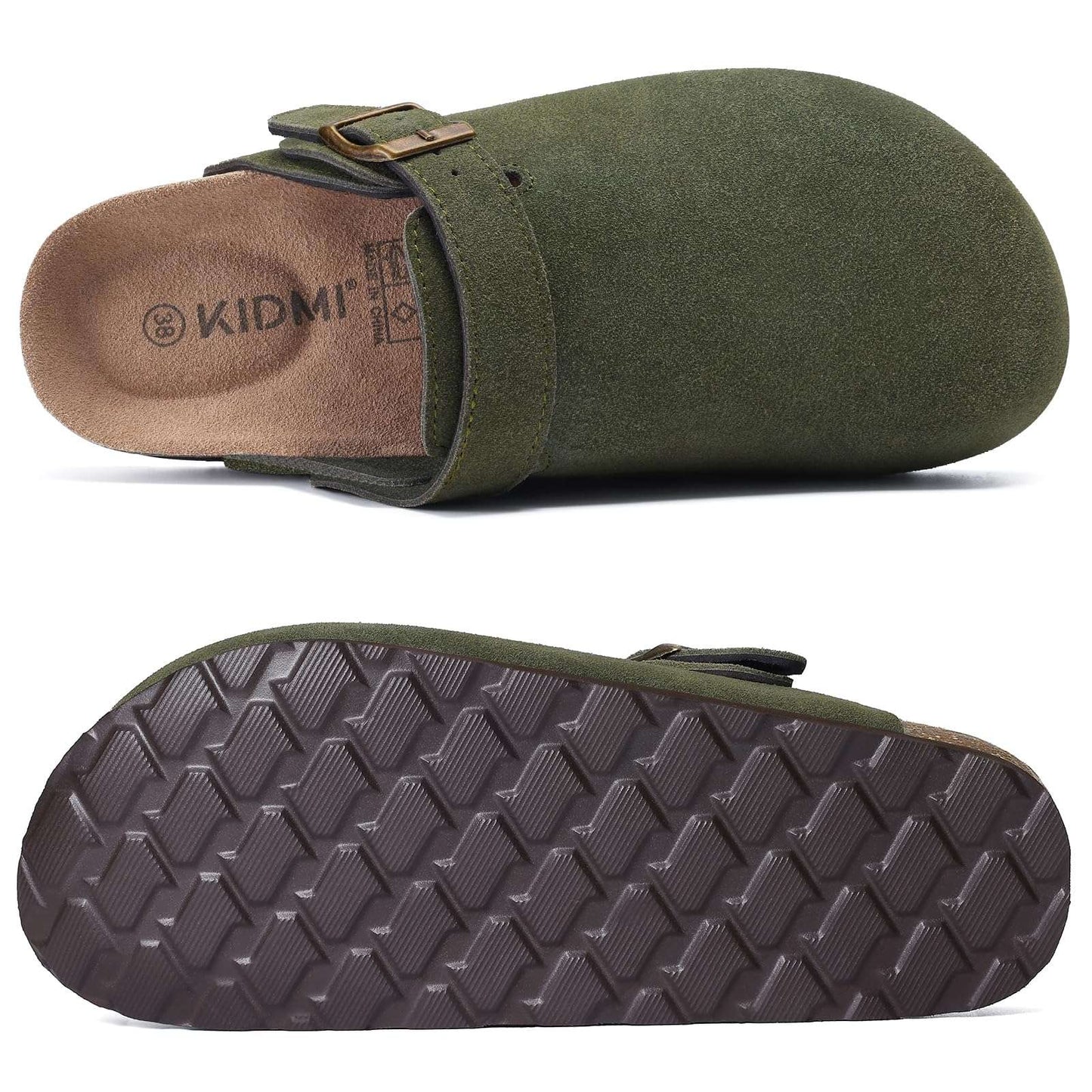 Crestar Women Cow Suede Clogs Cork Footbed Leather Mules Lady Outdoor Comfort Arch Support Potato Shoes With Adjustable Strap