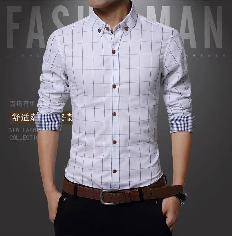 New Arrival 2025 Spring Men's Long Sleeve Shirts | Fashionable Single-Breasted Cotton Shirt in Blue Green Khaki Grey | Available