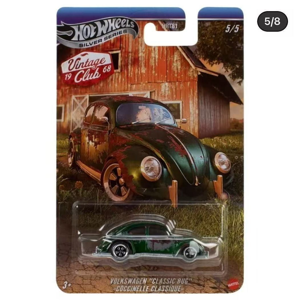 Original Hot Wheels Classic Club Mustang Porsche 911 Volkswagen Beetle Retro Alloy Car HRT81 Silver Label Die-Cast Car Model