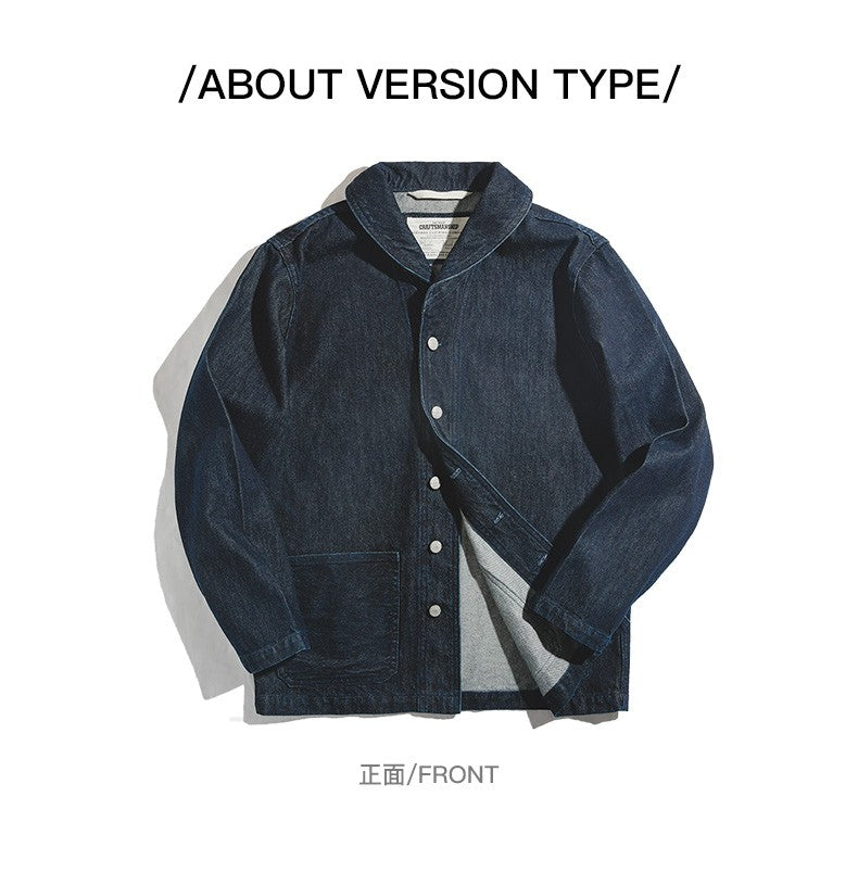 Maden Lapel Jeans Jacket 13.5 Oz Multi Pockets Coat Men’s Vintage Deck Workwear Denim Shirts Quality Fashion Clothes For Male