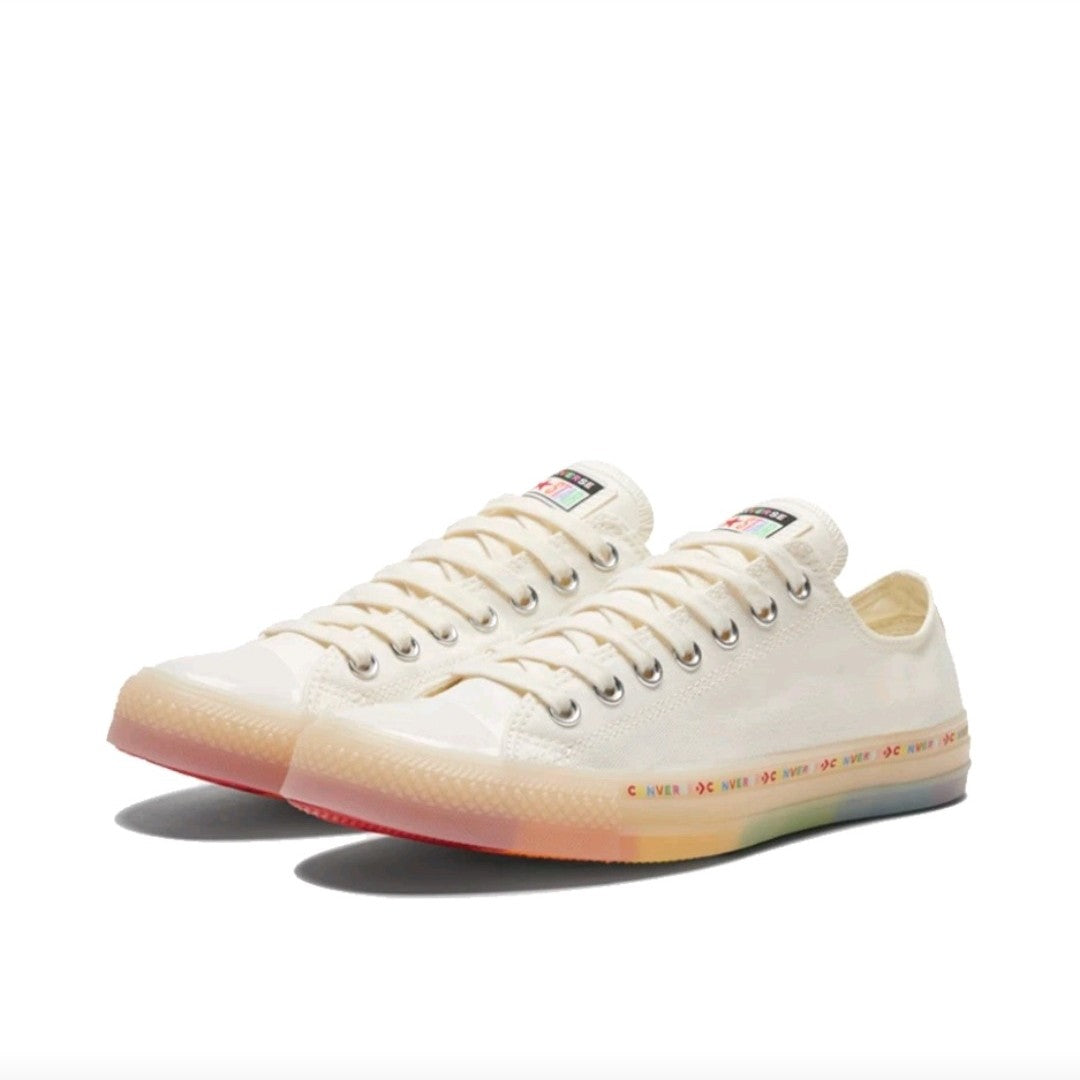Converse Chuck Taylor All Star Men's and Women's Skateboarding Shoes, Outdoor, Breathable Sneakers, White/Rainbow Colors
