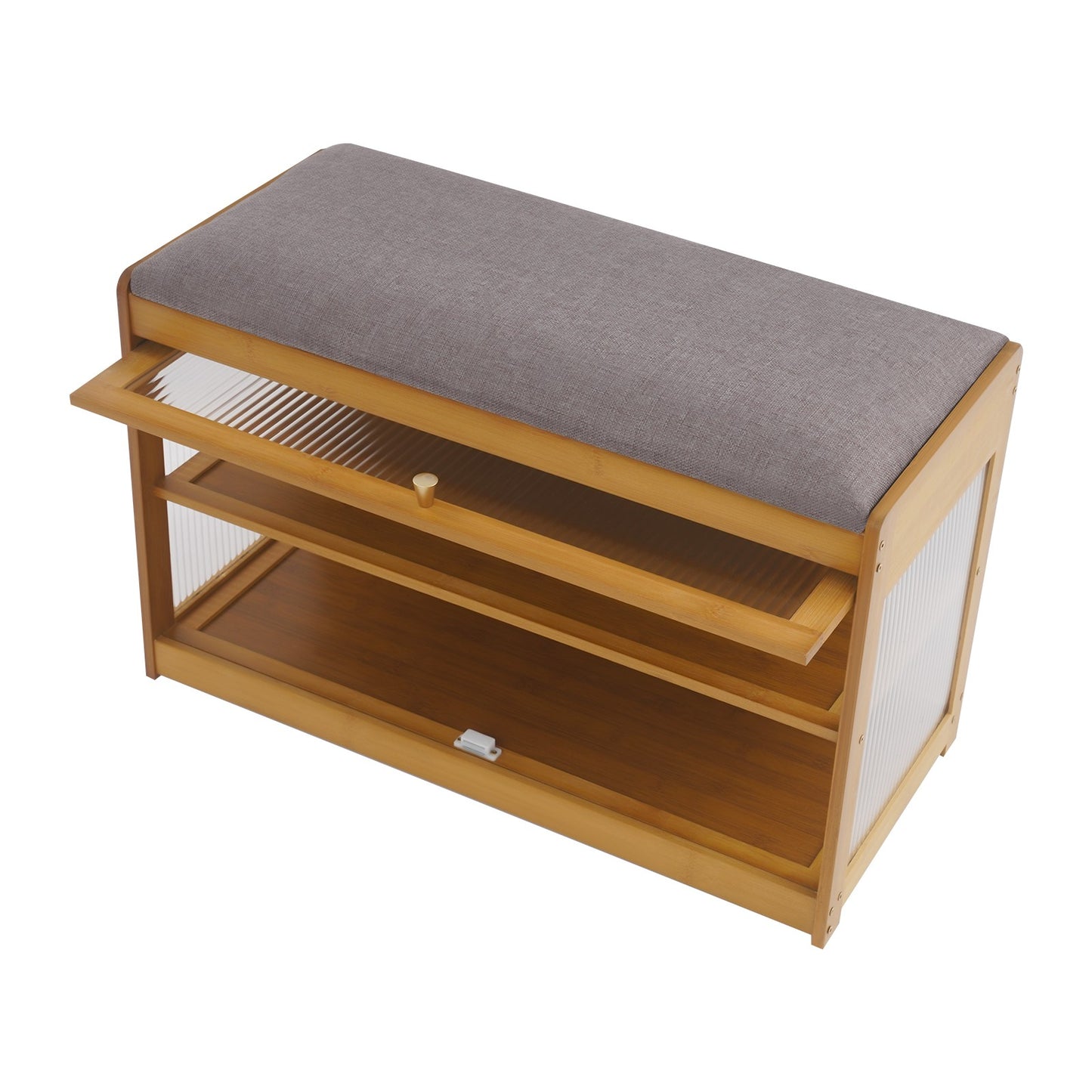 Brown Entryway Shoe Bench Shoe, Rack Bench with Cushion, Modern Hallway Sitting Stool for Home, Living Room, Porch