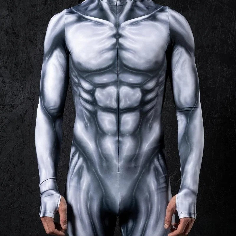 Zawaland Men Mechanical Muscle Punk Zentai Suit Carnival Cosplay Bodysuit Halloween Party Macho Costume Show Festival Jumpsuit