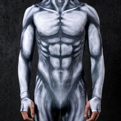 Zawaland Men Mechanical Muscle Punk Zentai Suit Carnival Cosplay Bodysuit Halloween Party Macho Costume Show Festival Jumpsuit