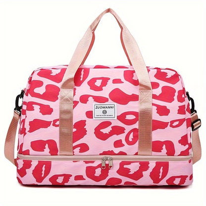 Large Capacity Nylon Travel Duffle Bag with Animal Print, Sports Gym Storage Bag, Portable Women'S Weekender Overnight Bag