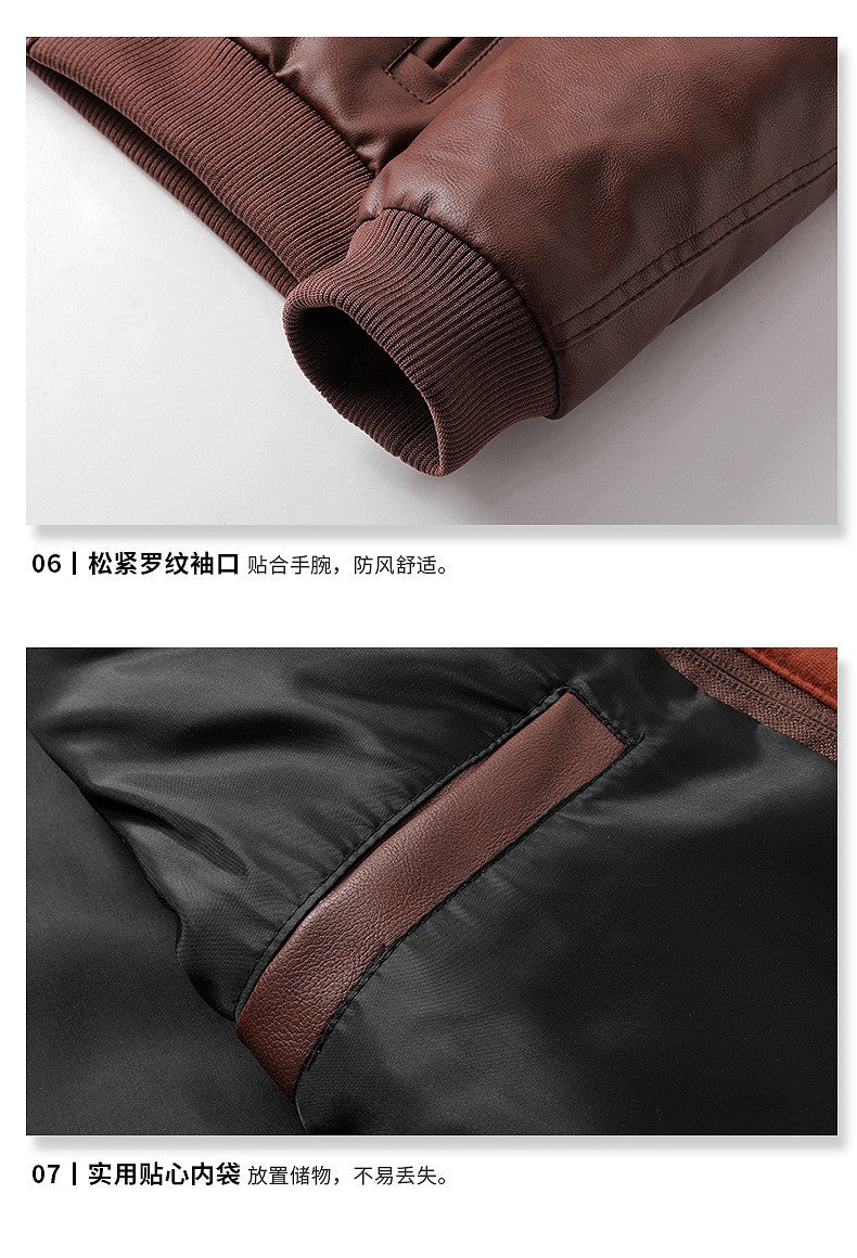 Men's Autumn Winter Casual PU Leather Hooded Zipper Warm Jackets Male Motorcycle Jacket Military Windbreaker Outdoor Coats