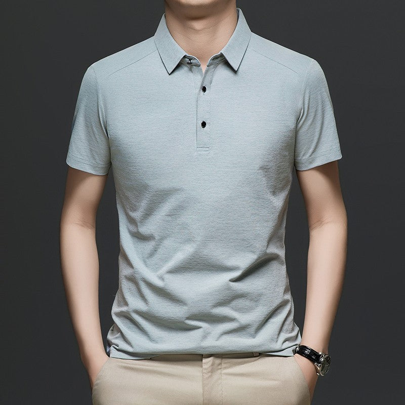 Summer business breathable short sleeved polo shirt with collar top, 2025 new item solid color collar short sleeved shirt