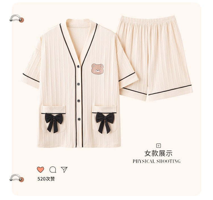 Japan Kimono Cartoon Couples Sleepwear Cotton Mens Women Summer Short Pajamas Set Loungewear for Young Girl Boy Home Clothes