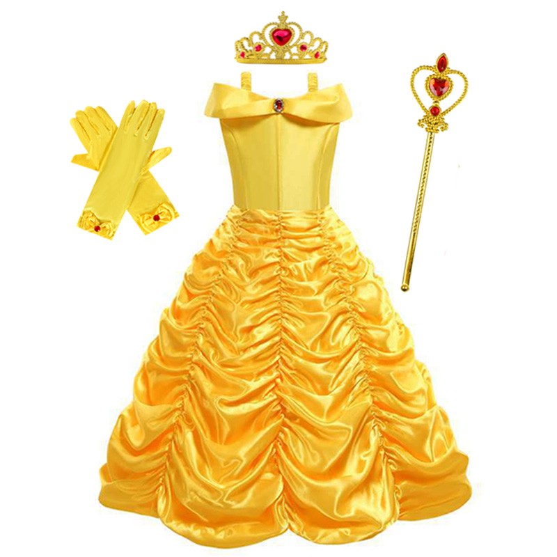 Disney Belle Princess Dress Halloween Cosplay Beauty and The Beast Costumes 2-10Y Girls Birthday Party Children Clothing Gown