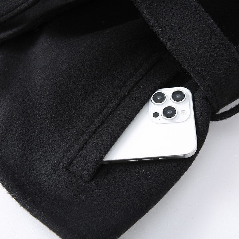 Elegant Fur Collar Woolen Coat Women Contrast Full Sleeve Turn-down Collar Loose Lace Up Coats Female 2025 Autumn Lady Outwears