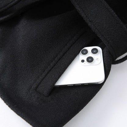 Elegant Fur Collar Woolen Coat Women Contrast Full Sleeve Turn-down Collar Loose Lace Up Coats Female 2025 Autumn Lady Outwears