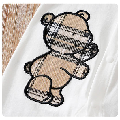 Newborn Clothes Gentleman Bear Embroidered Cotton Comfortable 0-18 Boys And Girls Spring And Autumn Long Sleeved Baby Jumpsuit