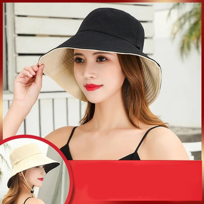 Chapéu de Pescador Feminino, Proteção Facial para o Verão, Protetor Solar, Chapéu de Sol de Aba Larga, Dupla Face e Versátil de Celebridades da Internet